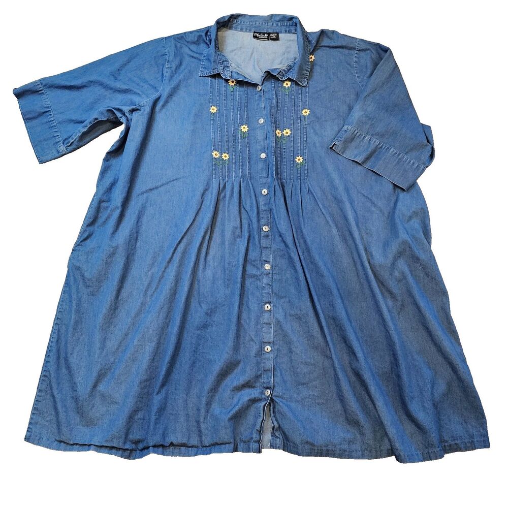 ON THE PLUS SIDE y2k denim sunflower embroidered shirt dress 6X
